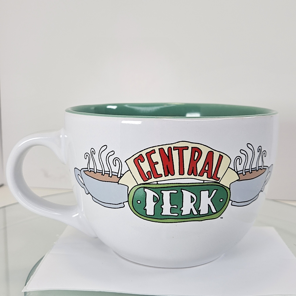 FRIENDS Central Perk Mug 24 Oz Large Ceramic Cup White Green Red